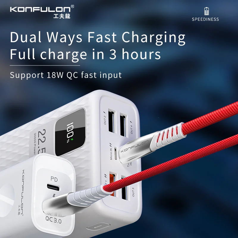 Power Bank 30000mAh With 20W PD Quick Charging Portability