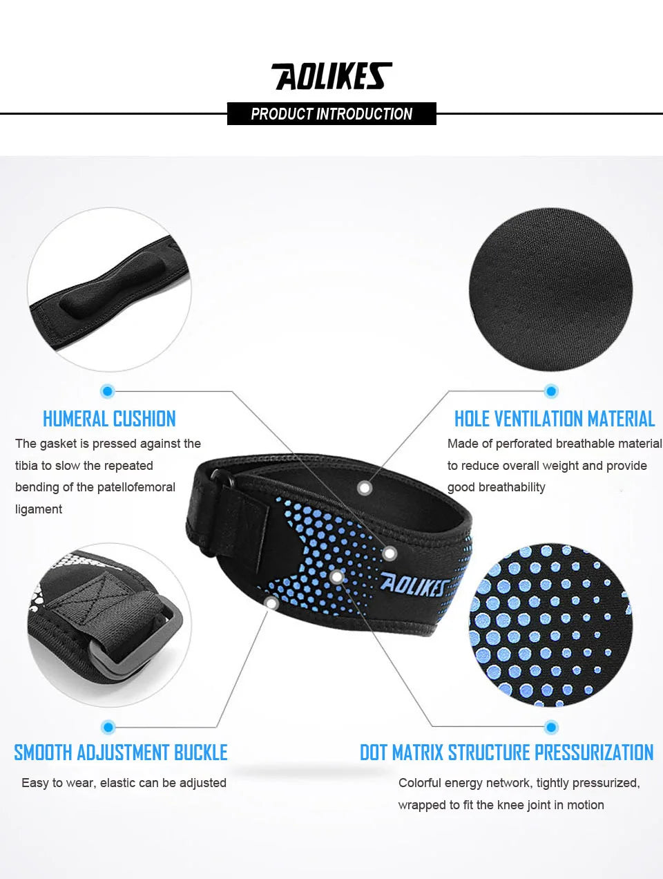 AOLIKES 1PCS Adjustable Knee Pad for Pain Relief Support