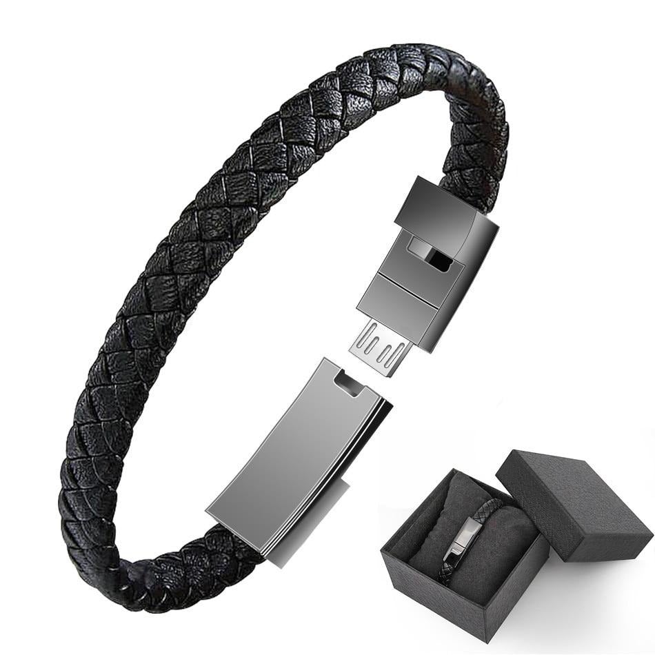 Stylish Leather Mini USB Bracelet Data Charging Cable