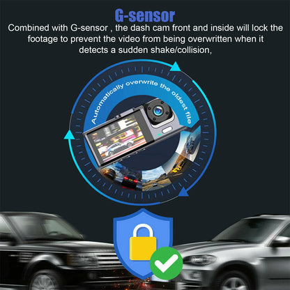 Car Dual Lens Dash Cam HD 1080P Front Rear Inside G-Sensor