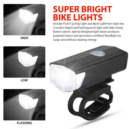 USB Rechargeable Bike Light Set Front Rear Cycling Lamps