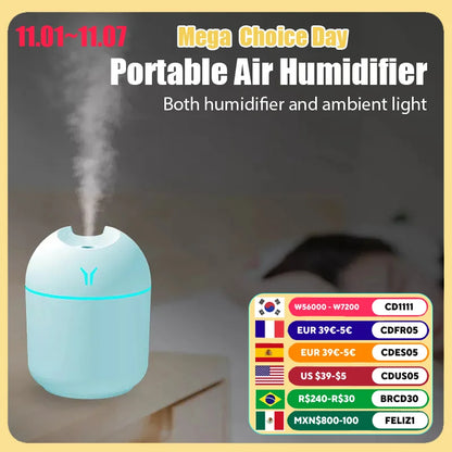 Mini Ultrasonic 250ML Air Humidifier With Romantic Light