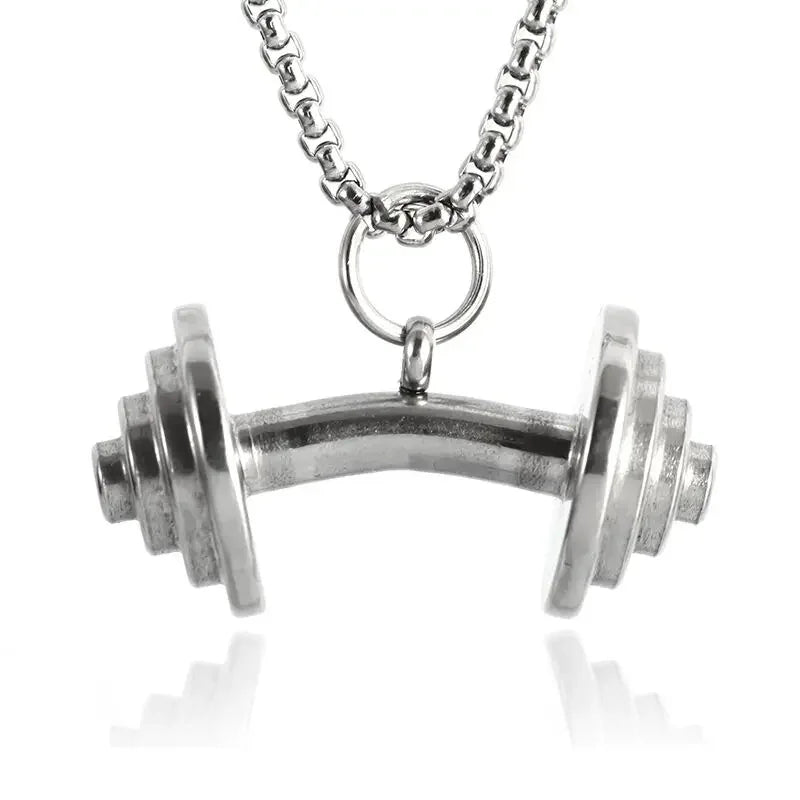 Titanium Steel Dumbbell Pendant Necklace for Muscular Men