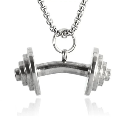 Titanium Steel Dumbbell Pendant Necklace for Muscular Men