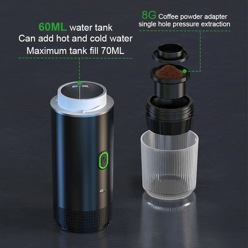Wireless Electric Portable Espresso Coffee Machine 3-in-1 Travel Maker