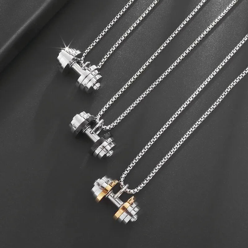 Titanium Steel Dumbbell Pendant Necklace for Muscular Men