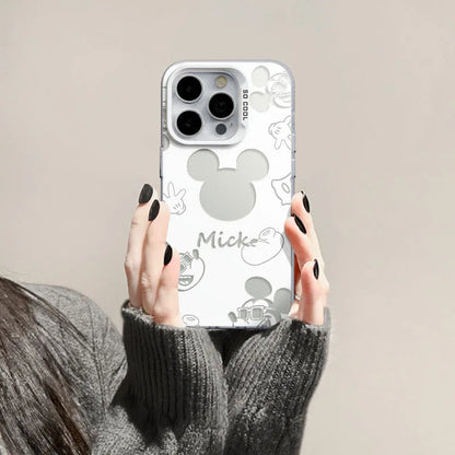 Sweet Pink Minnie Mickey Cavred Luxury Lens Circle Skin Hard Phone Case for iPhone 14 Pro Max 15 Plus 13 Pro 12 Mini 11 X XS XR