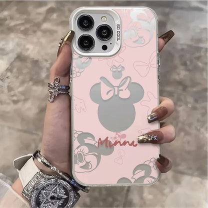 Sweet Pink Minnie Mickey Cavred Luxury Lens Circle Skin Hard Phone Case for iPhone 14 Pro Max 15 Plus 13 Pro 12 Mini 11 X XS XR