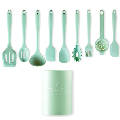 Green Heat Resistant Silicone Utensil Set for Non-Stick Cooking