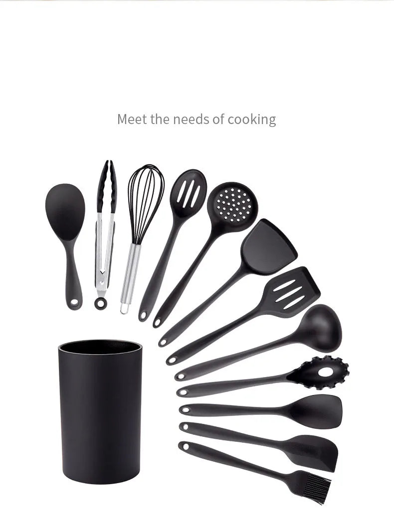 New Non-Stick Black Silicone Kitchen Utensils Set
