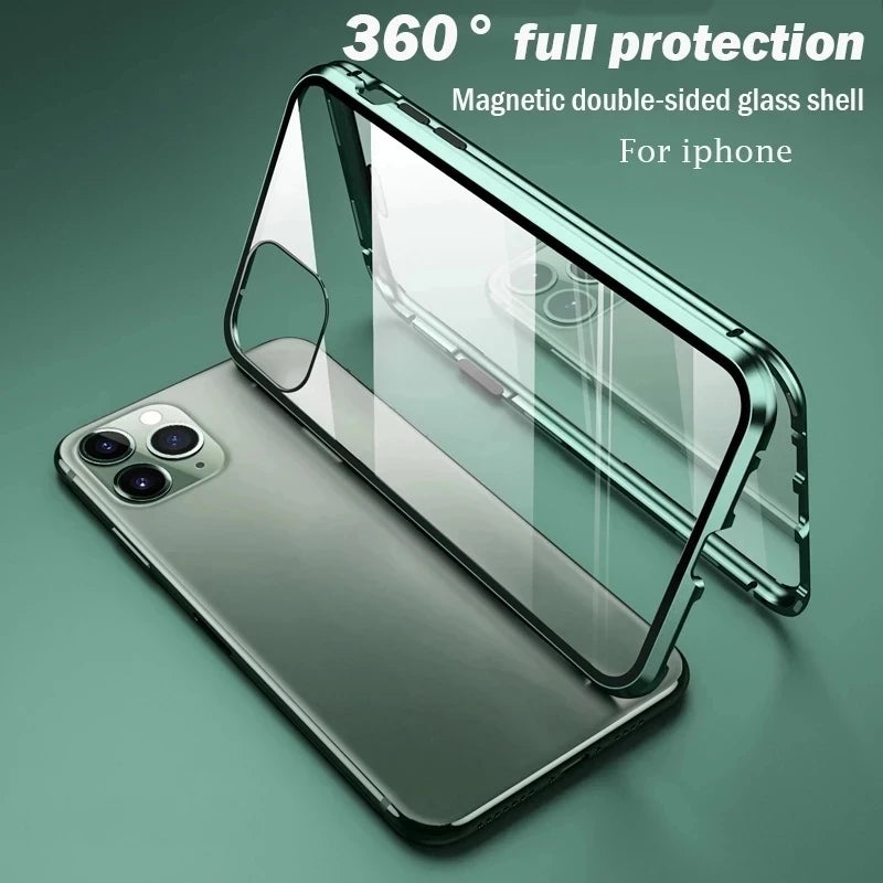 360° Full Protection Metal Magnetic Phone Case For iPhone 16 Pro Max 14 13 12 11 15 Pro Max X XS XR Plus
