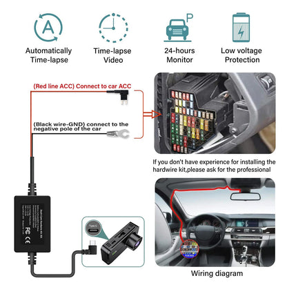 3 Channel Dash Cam Video Recorder with 24H Parking Monitor