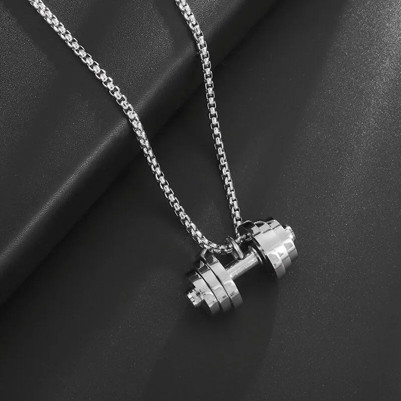 Titanium Steel Dumbbell Pendant Necklace for Muscular Men