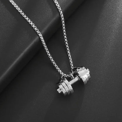 Titanium Steel Dumbbell Pendant Necklace for Muscular Men
