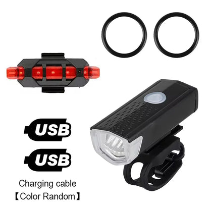 USB Rechargeable Bike Light Set Front Rear Cycling Lamps