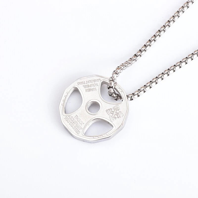 Titanium Steel Dumbbell Pendant Necklace for Muscular Men