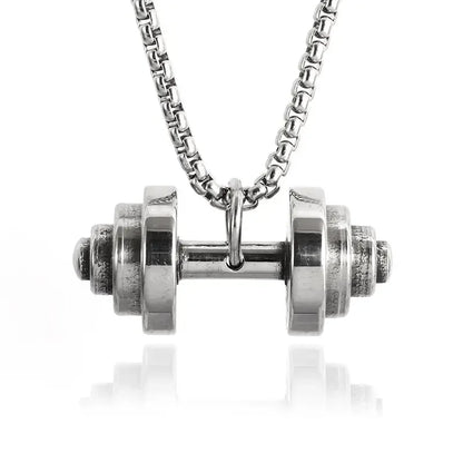 Titanium Steel Dumbbell Pendant Necklace for Muscular Men