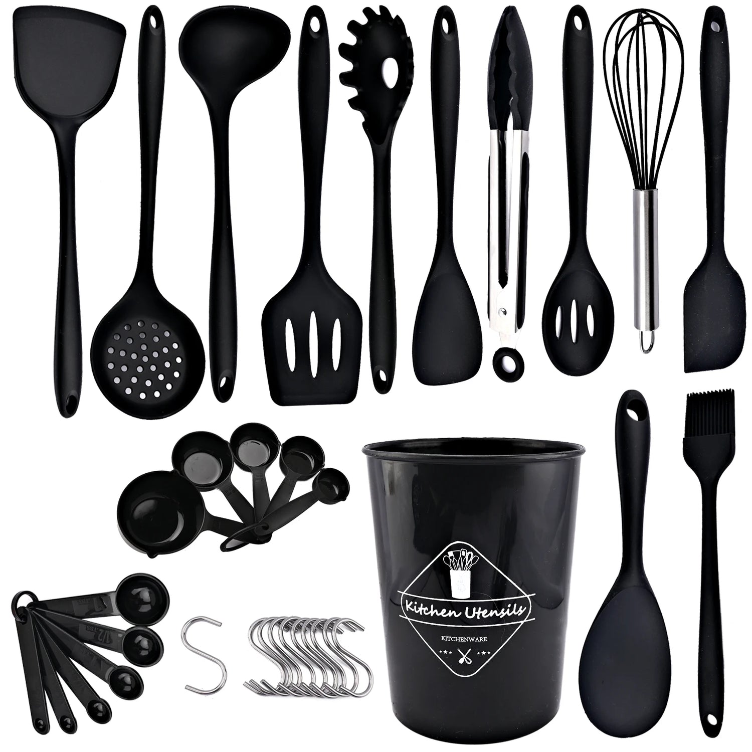 New Non-Stick Black Silicone Kitchen Utensils Set