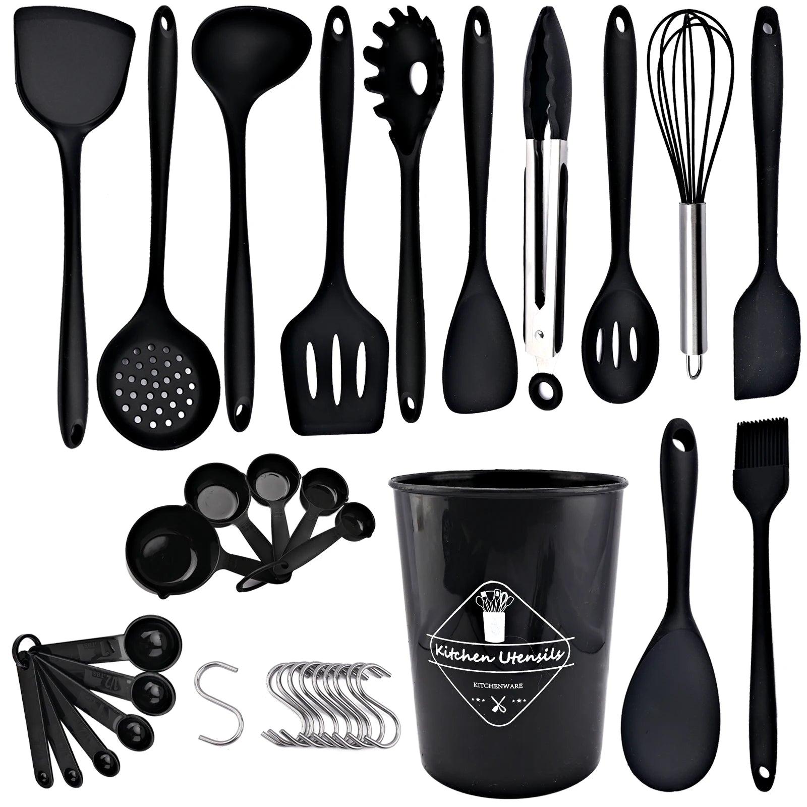 New Non-Stick Black Silicone Kitchen Utensils Set