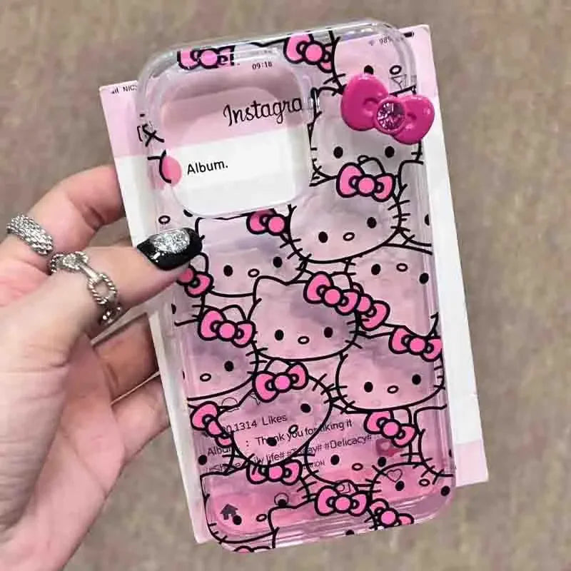 Sanrio Hello Kitty Full Screen KT Phone Case For iPhone 15 14 13 12 11ProMax 78Plus XR XS MAX MINI Y2K Girl Anti Fall Back Cover