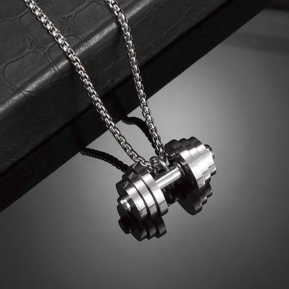 Titanium Steel Dumbbell Pendant Necklace for Muscular Men