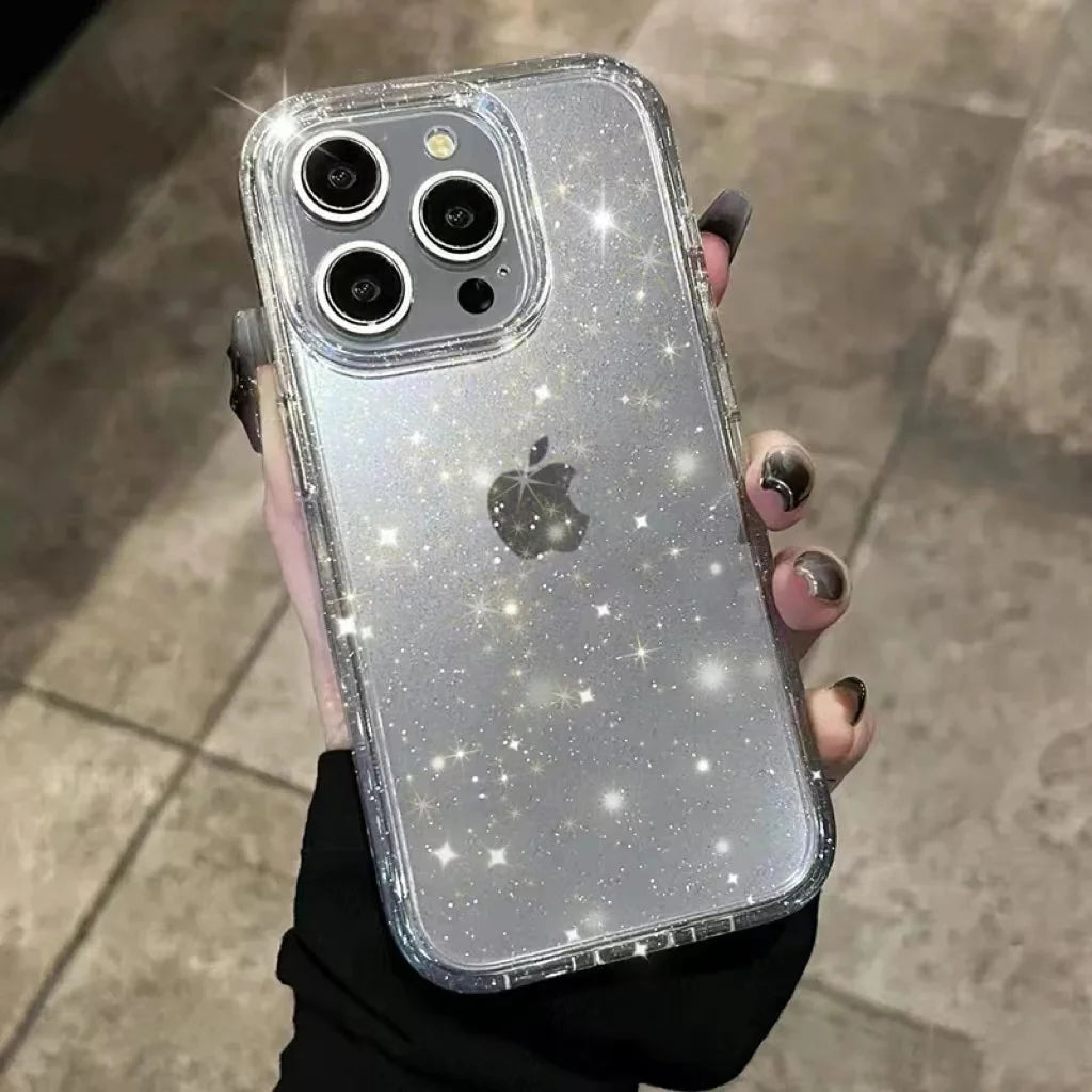 Luxury Bling Glitter Clear Phone Case For iPhone 15 11 13 12 14 Pro Max X XR XS 7 8 Plus SE3 Shockproof Cover