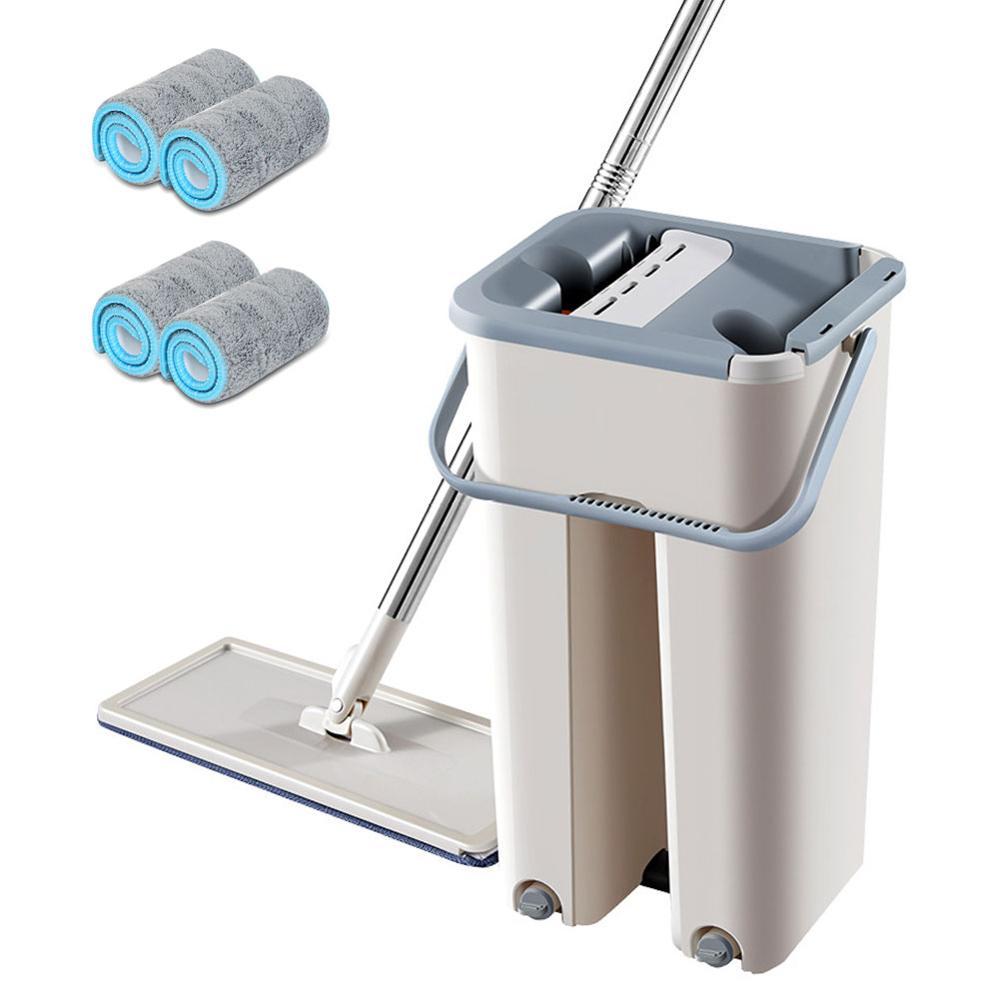 Hand Free Flat Mop and Bucket for Effortless Cleaning