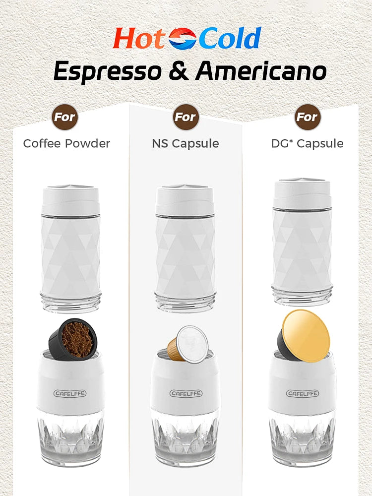 Cafelffe 3 In1 Portable Coffee Machine Hot/Cold Water Manual Espresso Maker For Capsule &amp; Ground Hand Press Brewer hiking Travel