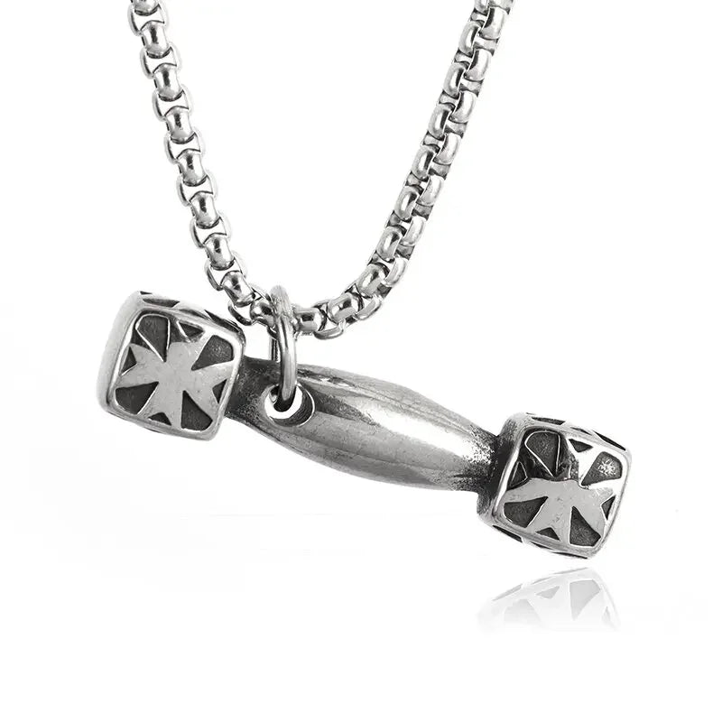 Titanium Steel Dumbbell Pendant Necklace for Muscular Men