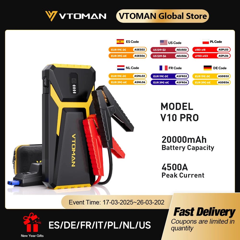 VTOMAN Power Bank 20000mAh Jump Starter 4500A Charger