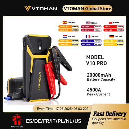 VTOMAN Power Bank 20000mAh Jump Starter 4500A Charger
