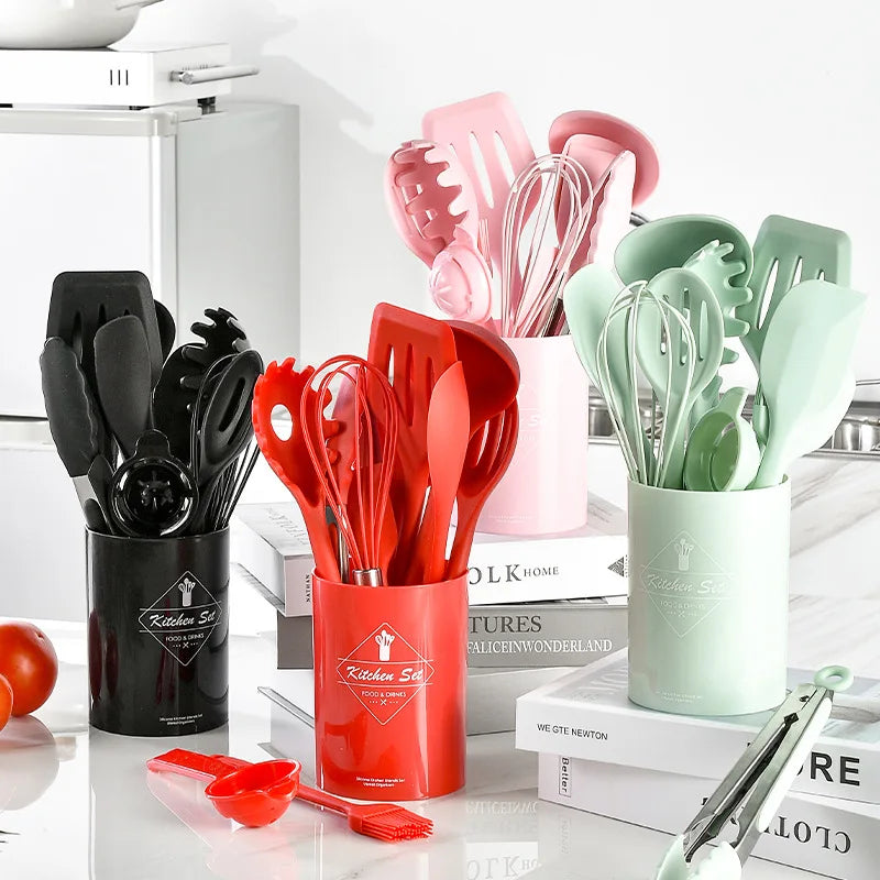 Green Heat Resistant Silicone Utensil Set for Non-Stick Cooking