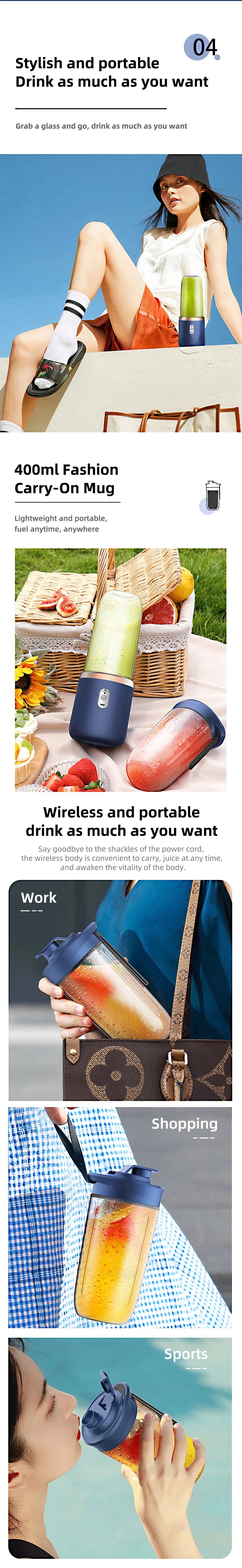 Portable Juicer Blender 400ml USB Charging Smoothie Cup