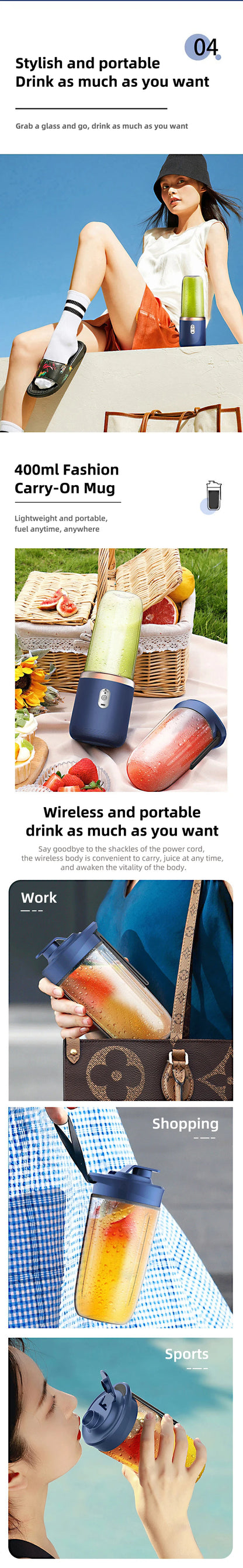 Portable Juicer Blender 400ml USB Charging Smoothie Cup