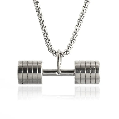 Titanium Steel Dumbbell Pendant Necklace for Muscular Men