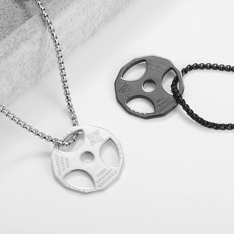 Titanium Steel Dumbbell Pendant Necklace for Muscular Men