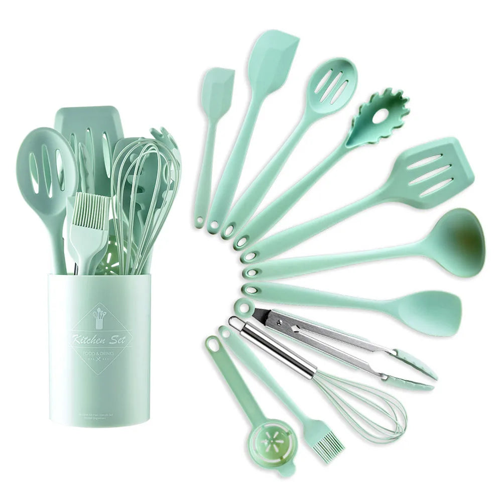 Green Heat Resistant Silicone Utensil Set for Non-Stick Cooking