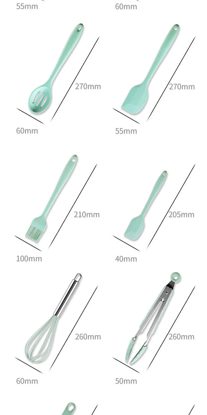 Green Heat Resistant Silicone Utensil Set for Non-Stick Cooking