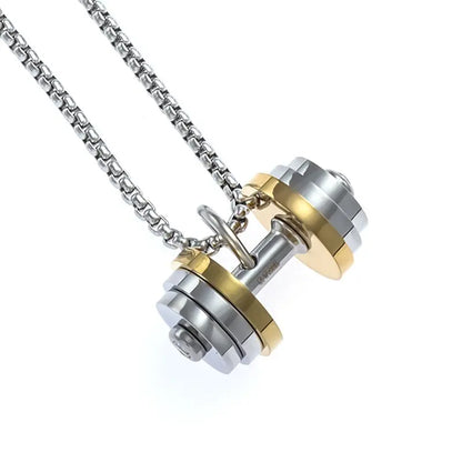 Titanium Steel Dumbbell Pendant Necklace for Muscular Men