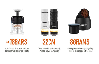 Cafelffe 3 In1 Portable Coffee Machine Hot/Cold Water Manual Espresso Maker For Capsule &amp; Ground Hand Press Brewer hiking Travel