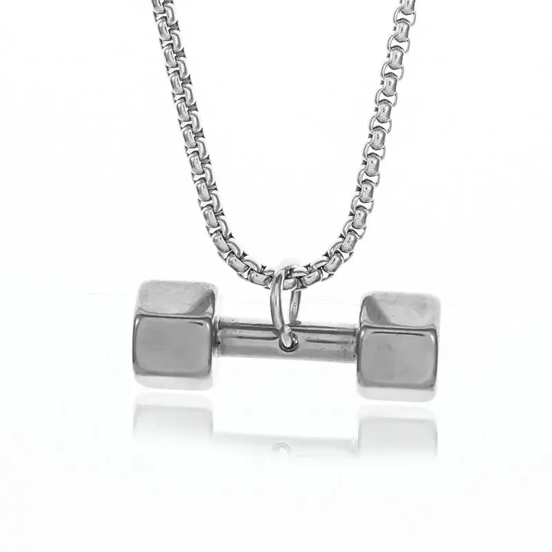 Titanium Steel Dumbbell Pendant Necklace for Muscular Men