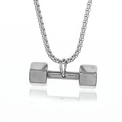 Titanium Steel Dumbbell Pendant Necklace for Muscular Men