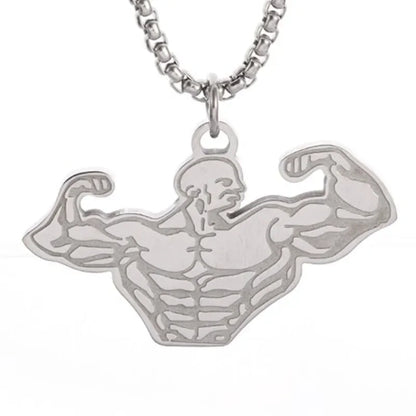 Titanium Steel Dumbbell Pendant Necklace for Muscular Men