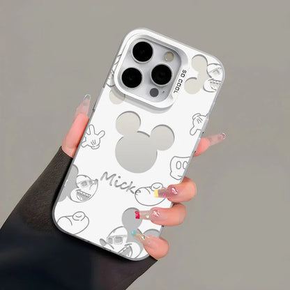 Sweet Pink Minnie Mickey Cavred Luxury Lens Circle Skin Hard Phone Case for iPhone 14 Pro Max 15 Plus 13 Pro 12 Mini 11 X XS XR