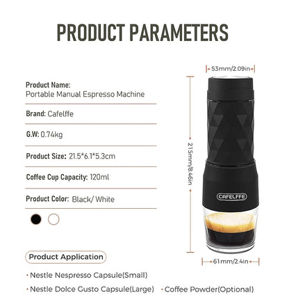 Cafelffe 3 In1 Portable Coffee Machine Hot/Cold Water Manual Espresso Maker For Capsule &amp; Ground Hand Press Brewer hiking Travel