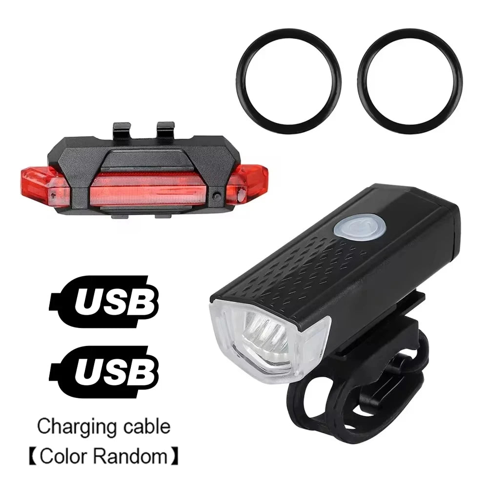 USB Rechargeable Bike Light Set Front Rear Cycling Lamps