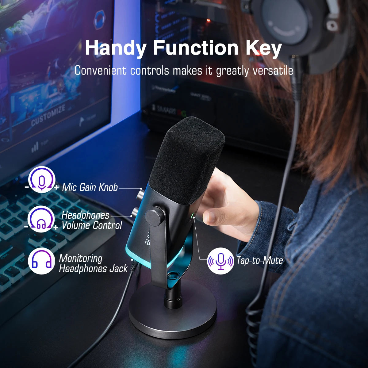 FIFINE USB/XLR Dynamic Microphone with RGB Control for Gaming