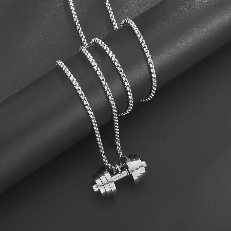 Titanium Steel Dumbbell Pendant Necklace for Muscular Men