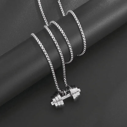 Titanium Steel Dumbbell Pendant Necklace for Muscular Men