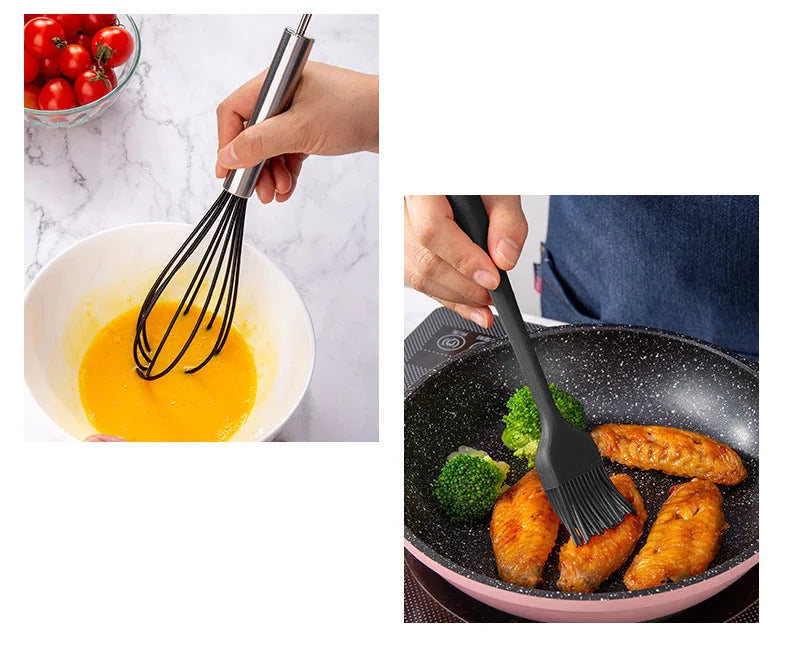 New Non-Stick Black Silicone Kitchen Utensils Set